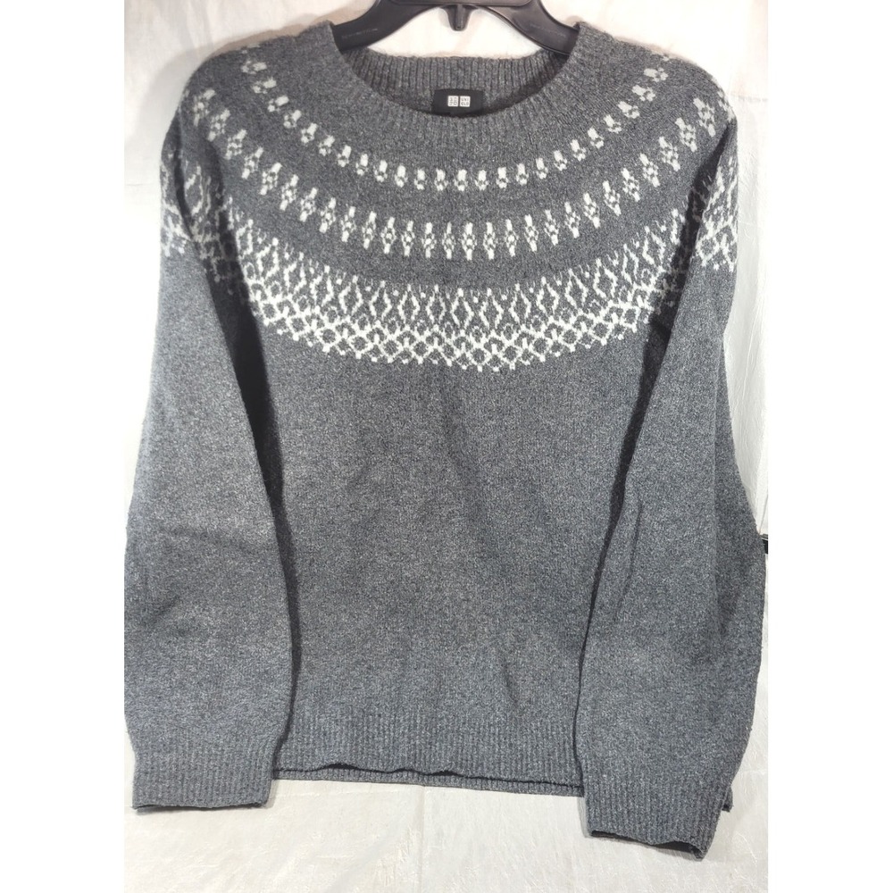 Uniqlo Women's 3D Knit Souffle Yarn Long Sleeve Sweater - Fair Isle Gray - Large